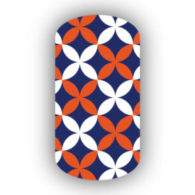 Navy Blue, Dark Orange & White Flower Petal Nail Wraps