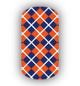 Navy Blue, Dark Orange & White Argyle Nail Wraps