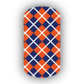 Navy Blue, Dark Orange & White Argyle Nail Wraps