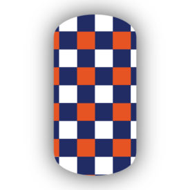 Navy Blue with Dark Orange & White Checkered Nail Wraps
