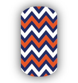 Navy Blue, Dark Orange & White Chevron Nail Wraps