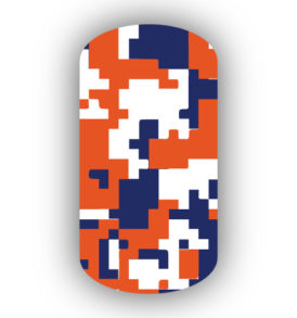 Navy Blue, Dark Orange & White Digital Camouflage Nail Wraps