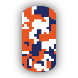 Navy Blue, Dark Orange & White Digital Camouflage Nail Wraps