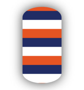 Navy Blue, Dark Orange & White Fat Horizontal Striped Nail Wraps