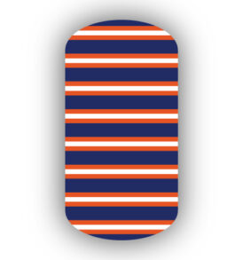 Navy Blue, Dark Orange & White Horizontal Pinstriped Nail Wraps