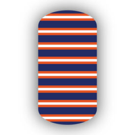 Navy Blue, Dark Orange & White Horizontal Pinstriped Nail Wraps