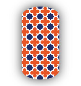 Navy Blue, Dark Orange & White Quatrefoil Nail Wraps