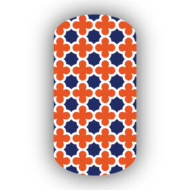 Navy Blue, Dark Orange & White Quatrefoil Nail Wraps