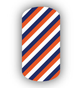 Navy Blue, Dark Orange & White Skinny Diagonal Striped Nail Wraps