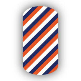 Navy Blue, Dark Orange & White Skinny Diagonal Striped Nail Wraps