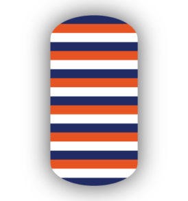 White, Dark Orange & Navy Blue Skinny Horizontal Striped Nail Wraps
