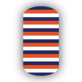 White, Dark Orange & Navy Blue Skinny Horizontal Striped Nail Wraps