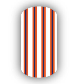 White, Dark Orange & Navy Blue Vertical Pinstriped Nail Wraps