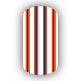 White, Dark Orange & Navy Blue Vertical Pinstriped Nail Wraps