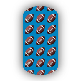 Football Nail Wraps | Sports Nail Art | Footballs over a Blue Lagoon Background