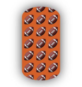 Football Nail Wraps | Sports Nail Art | Footballs over a Burnt Orange Background