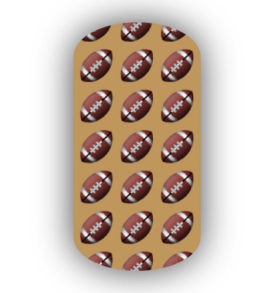 Football Nail Wraps | Sports Nail Art | Footballs over a Caramel Background