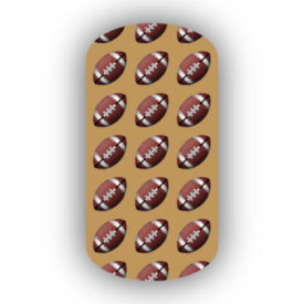 Football Nail Wraps | Sports Nail Art | Footballs over a Caramel Background