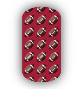 Football Nail Wraps | Sports Nail Art | Footballs over a Crimson Background