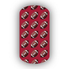 Football Nail Wraps | Sports Nail Art | Footballs over a Crimson Background