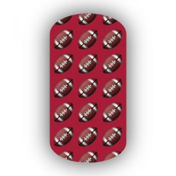 Football Nail Wraps | Sports Nail Art | Footballs over a Crimson Background