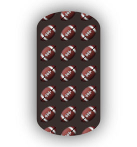 Football Nail Wraps | Sports Nail Art | Footballs over a Dark Brown Background