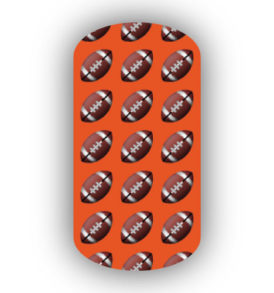 Football Nail Wraps | Sports Nail Art | Footballs over a Dark Orange Background