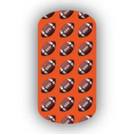 Football Nail Wraps | Sports Nail Art | Footballs over a Dark Orange Background