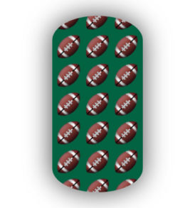Football Nail Wraps | Sports Nail Art | Footballs over a Forest Green Background
