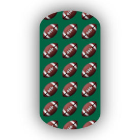 Football Nail Wraps | Sports Nail Art | Footballs over a Forest Green Background