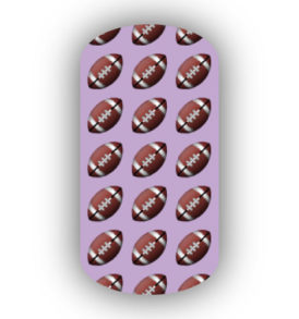 Football Nail Wraps | Sports Nail Art | Footballs over a Lavender Background