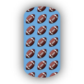 Football Nail Wraps | Sports Nail Art | Footballs over a Light Blue Background