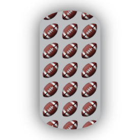 Football Nail Wraps | Sports Nail Art | Footballs over a Silver Background