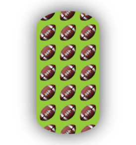 Football Nail Wraps | Sports Nail Art | Footballs over a Lime Green Background