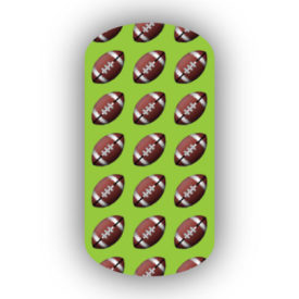 Football Nail Wraps | Sports Nail Art | Footballs over a Lime Green Background