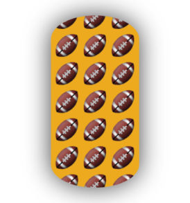 Football Nail Wraps | Sports Nail Art | Footballs over a Mustard Yellow Background