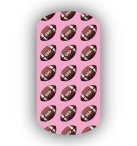 Football Nail Wraps | Sports Nail Art | Footballs over a Pink Background