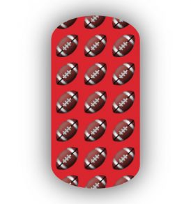 Football Nail Wraps | Sports Nail Art | Footballs over a Red Background