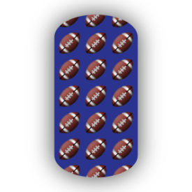 Football Nail Wraps | Sports Nail Art | Footballs over a Royal Blue Background