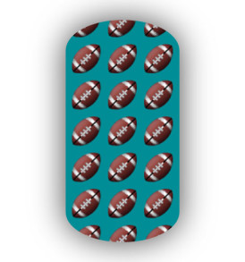 Football Nail Wraps | Sports Nail Art | Footballs over an Aqua Background