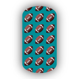 Football Nail Wraps | Sports Nail Art | Footballs over an Aqua Background