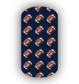 Football Nail Wraps | Sports Nail Art | Footballs over a Midnight Blue Background