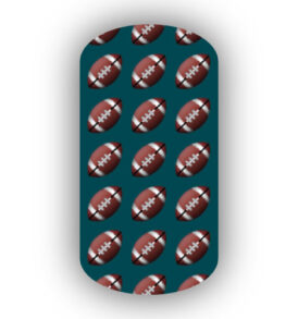 Football Nail Wraps | Sports Nail Art | Footballs over a Midnight Green Background