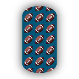 Football Nail Wraps | Sports Nail Art | Footballs over a Dark Teal-Blue Background