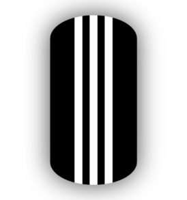 Black with Three White Vertical Stripes Nail Wraps