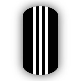 Black with Three White Vertical Stripes Nail Wraps