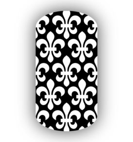 Black with White Fleur de Lis Nail Wraps