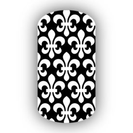 Black with White Fleur de Lis Nail Wraps