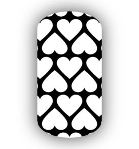 Black with White Hearts Nail Wraps