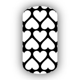 Black with White Hearts Nail Wraps